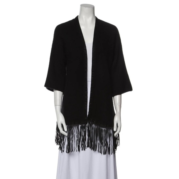 Zadig & Voltaire Deluxe- NWT Black and Burgundy Leather Fringe Cardigan Sweater - Picture 3 of 11